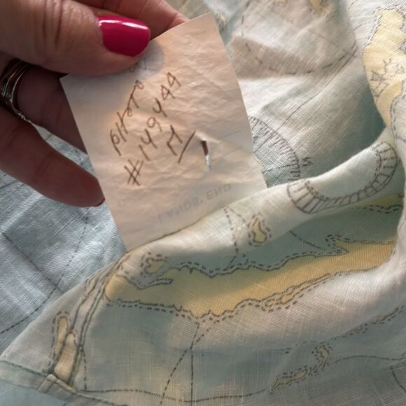 RARE Lands End *LINEN* Sample Sale Map Geography Compas Aqua Utility  Shirt - Picture 9 of 12
